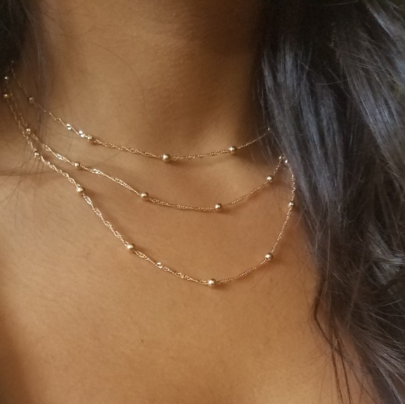 THREE LAYER GOLD BEAD CHAIN NECKLACE AND EARRINGS - Picture 2 of 5